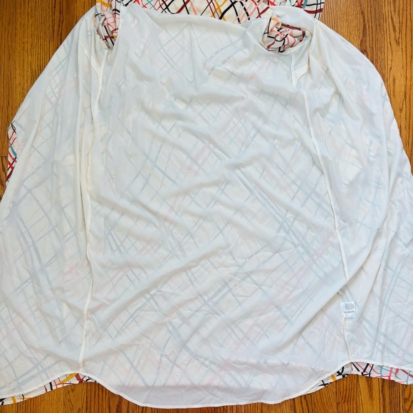 New York & Co. cream monogram button up V-neck long sleeve chiffon shirtdress XL - Picture 14 of 16